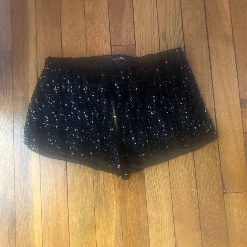 Fashion Nova Black Sequin  Shorts - Picture 5 of 7
